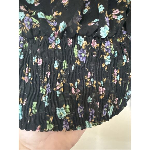 Zara Crop Black Sheer Floral Blouse Y2K Long Sleeve high mock neck keyhole sz S - Picture 9 of 15